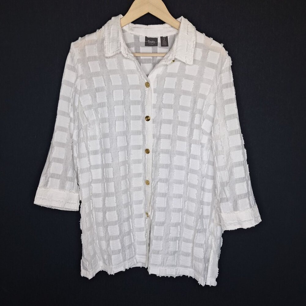 💙 Chico's Travelers Collection Button Down Shirt Size L/XL Preppy Comfy Beach C